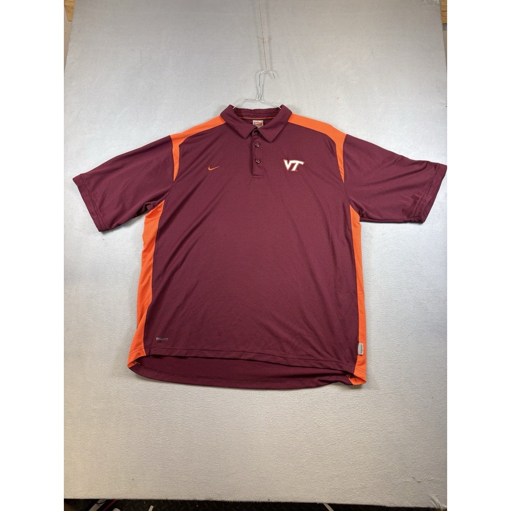 Nike Team Virginia Tech Hokies Polo‎ Shirt Men's XL Maroon Orange Fit Dry NCAA
